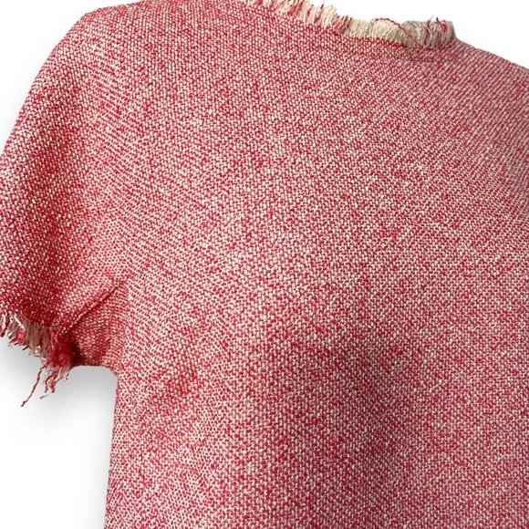 Hush Top 10 Pink Melange Textured Cotton Blend Raw Edge Frayed Boxy Boho - Picture 6 of 11